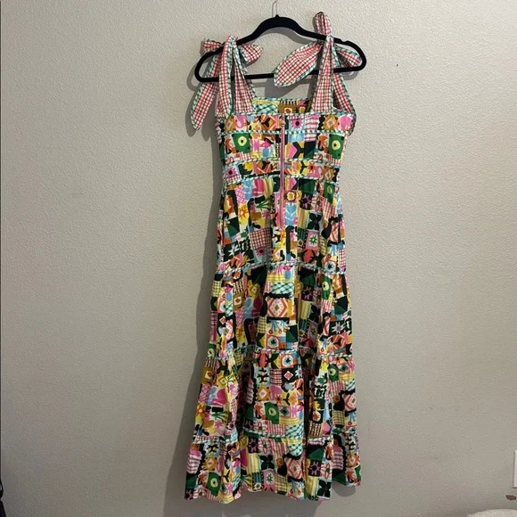 CeliaB Colorful Patchwork Tiered Midi Dress Sundress with Pockets and Fun Print - Picture 6 of 11